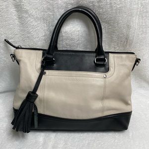Tignanello lovely leather black & cream handbag just right for today’s fashions